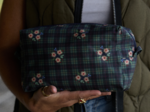 Trousse de toilette rectangle tartan fleuri