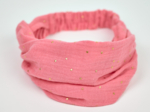 Bandeau fichu Enfant gaze pois or rose sorbet