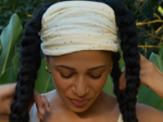 Bandeau fichu Adulte gaze pois or écru