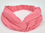 Bandeau croisé gaze pois or rose sorbet