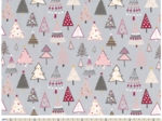 Tissu coton au mètre ex2484 sapins rose gris