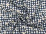 Tissu coton au mètre vichy brodé marine