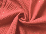 Coupon tissu 1 m gaze pois or marsala