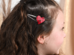 Barrette clic-clac cœur vichy coccinelle