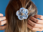Petite Barrette Pétales de Fleur toile de biche