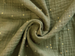 Coupon tissu 1 m gaze pois or kaki