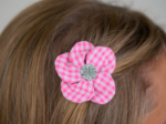 Petite Barrette Pétales de Fleur vichy rose fluo