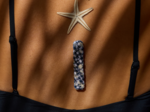 Barrette cheveux tressée vichy brodé marine