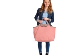 Grand sac cabas en tissu triangle or poudré