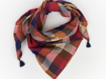 Foulard pompon tartan lurex rubis