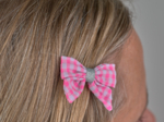 Barrette Mini Noeud Papillon vichy rose fluo