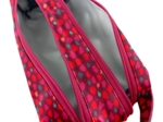 Trousse double compartiment pompons cerise