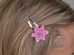 Barrette clic-clac fleur étoile vichy rose fluo