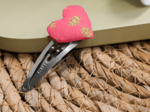 Barrette clic-clac cœur feuillage or rose