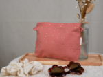 Mini pochette tissu gaze pois or rose blush