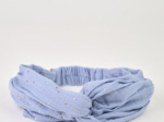 Bandeau croisé gaze pois or bleu baltique