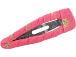 Barrette clic-clac tissu feuillage or rose