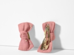 Barrettes clic-clac petits noeuds gaze pois or rose thé