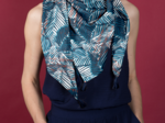 Foulard pompon feuillage marine