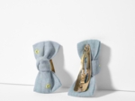 Barrettes clic-clac petits noeuds gaze pois or bleu baltique