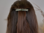 Barrette rectangle moyenne damier noir or