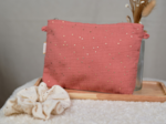 Pochette tissu gaze pois or rose blush