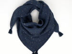 Petit foulard pompon gaze pois or marine