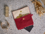 Mini pochette porte-monnaie velours côtelé large grenat