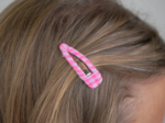 Barrette clic-clac tissu vichy rose fluo