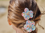 Petite Barrette Pétales de Fleur champêtre bleuté